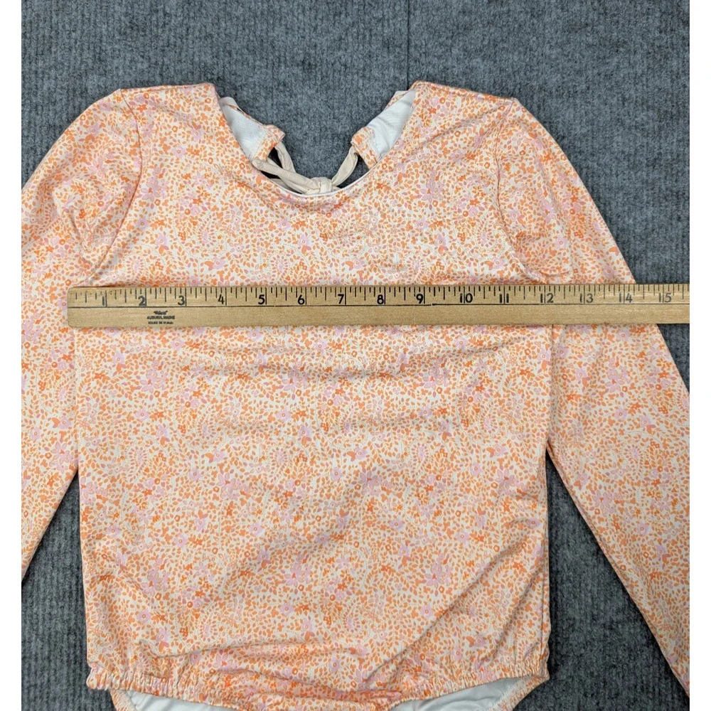 Bella Bliss Swimsuit Girls 8 Rash Guard Long Sleeve Orange Paisley Floral Ruffle